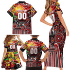 Personalised NAIDOC Week 2025 Dragons Rugby Family Matching Short Sleeve Bodycon Dress and Hawaiian Shirt Aboriginal Dot Painting