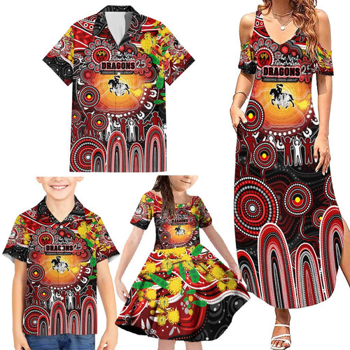 Personalised NAIDOC Week 2025 Dragons Rugby Family Matching Summer Maxi Dress and Hawaiian Shirt Aboriginal Dot Painting