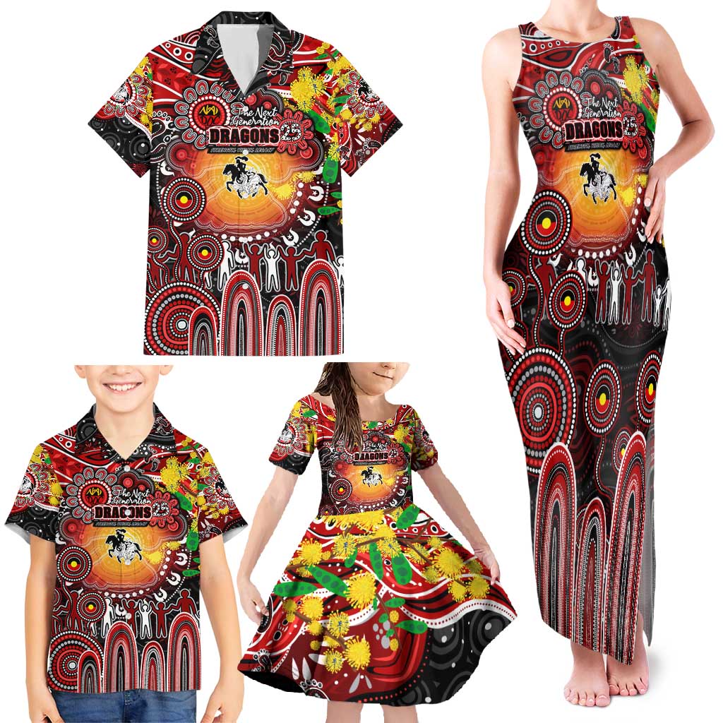Personalised NAIDOC Week 2025 Dragons Rugby Family Matching Tank Maxi Dress and Hawaiian Shirt Aboriginal Dot Painting