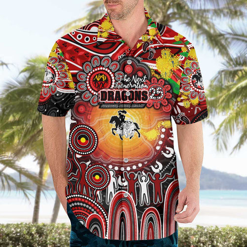Personalised NAIDOC Week 2025 Dragons Rugby Hawaiian Shirt Aboriginal Dot Painting