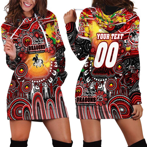 Personalised NAIDOC Week 2025 Dragons Rugby Hoodie Dress Aboriginal Dot Painting