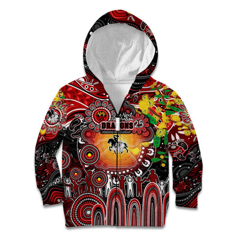 Personalised NAIDOC Week 2025 Dragons Rugby Kid Hoodie Aboriginal Dot Painting