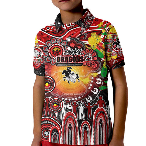 Personalised NAIDOC Week 2025 Dragons Rugby Kid Polo Shirt Aboriginal Dot Painting