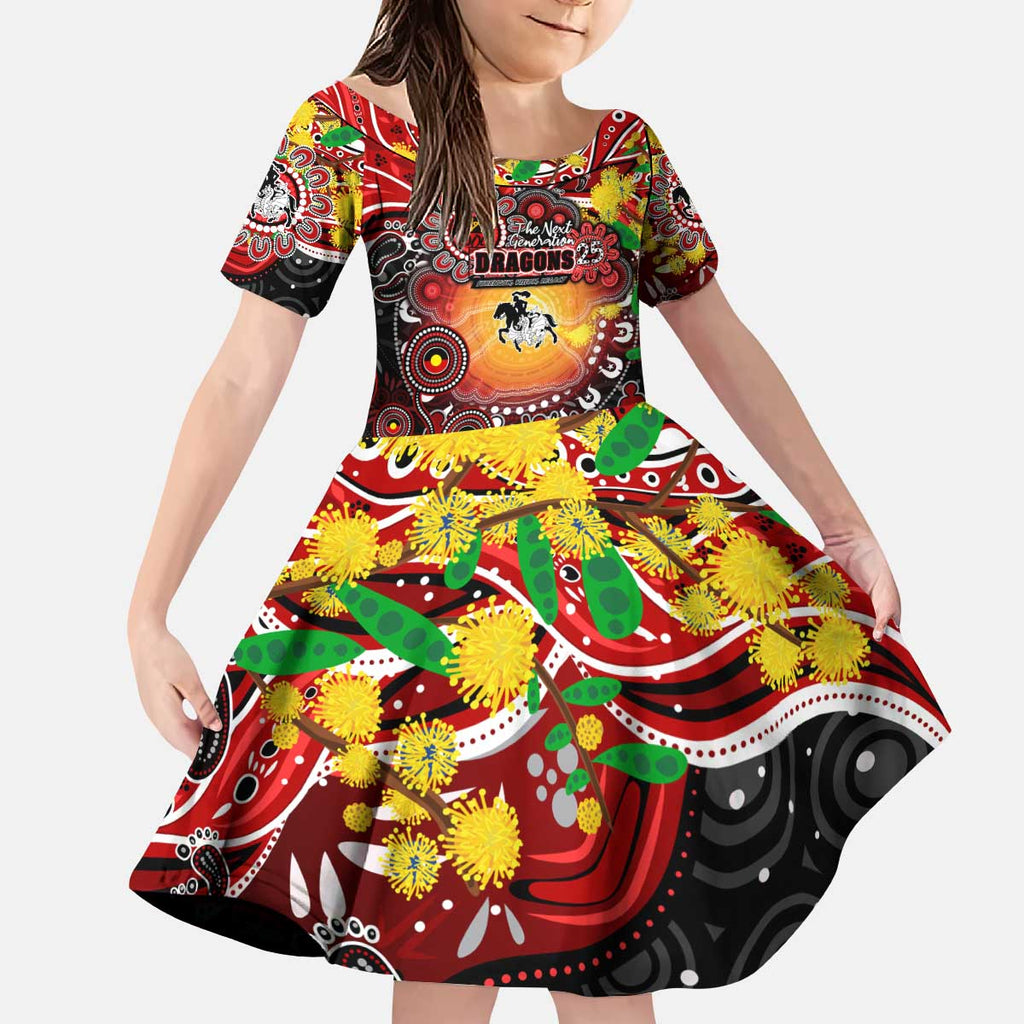 Personalised NAIDOC Week 2025 Dragons Rugby Kid Short Sleeve Dress Aboriginal Dot Painting