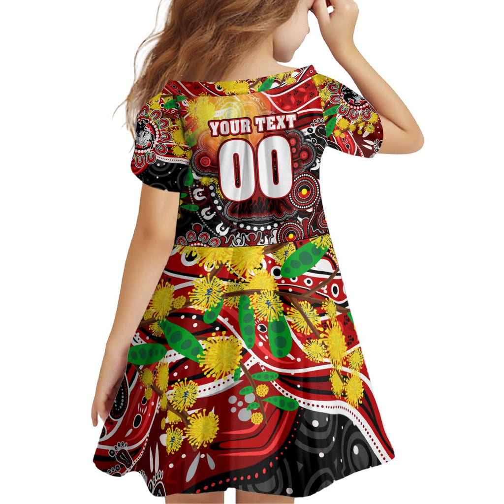 Personalised NAIDOC Week 2025 Dragons Rugby Kid Short Sleeve Dress Aboriginal Dot Painting