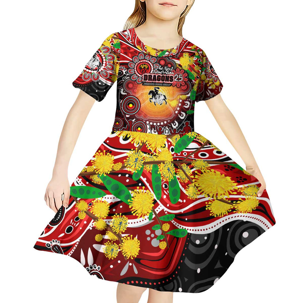 Personalised NAIDOC Week 2025 Dragons Rugby Kid Short Sleeve Dress Aboriginal Dot Painting