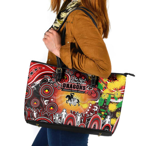 NAIDOC Week 2025 Dragons Rugby Leather Tote Bag Aboriginal Dot Painting