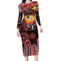 Personalised NAIDOC Week 2025 Dragons Rugby Long Sleeve Bodycon Dress Aboriginal Dot Painting