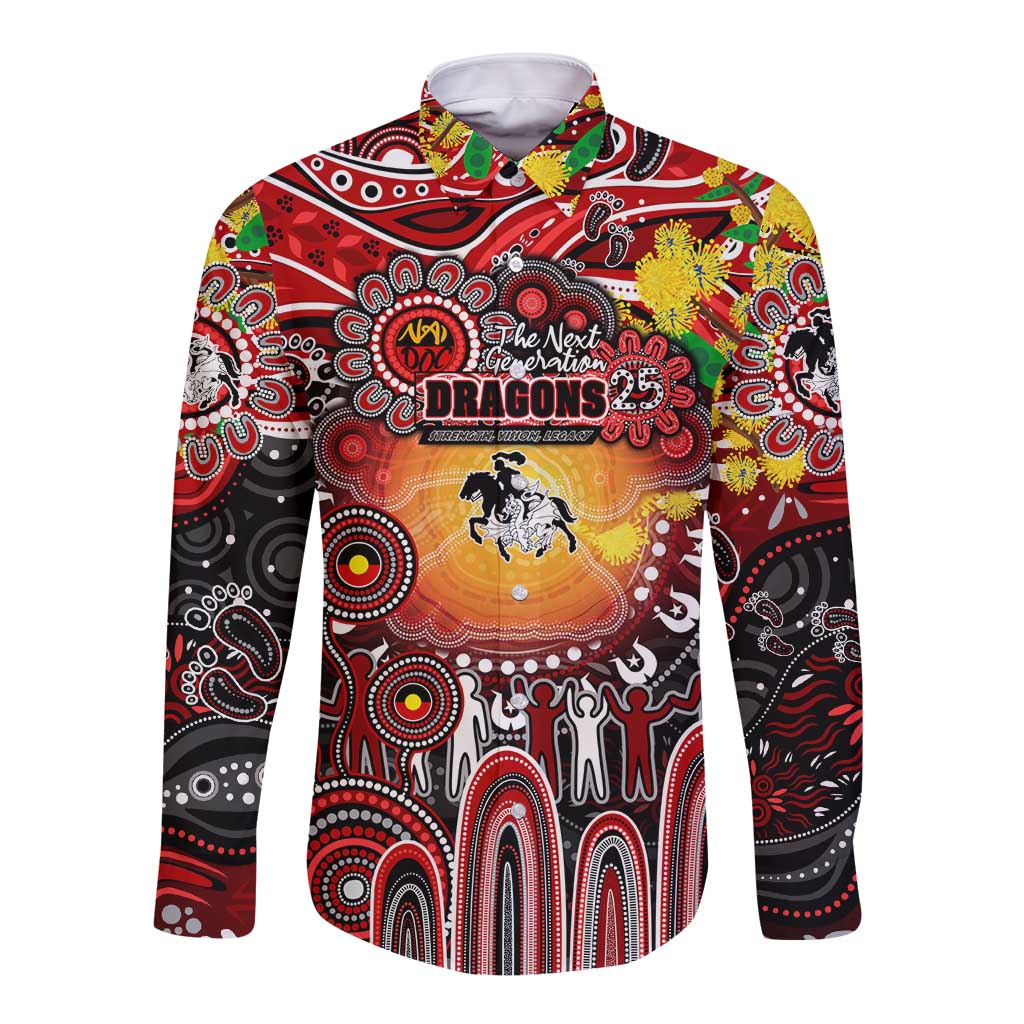Personalised NAIDOC Week 2025 Dragons Rugby Long Sleeve Button Shirt Aboriginal Dot Painting