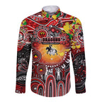 Personalised NAIDOC Week 2025 Dragons Rugby Long Sleeve Button Shirt Aboriginal Dot Painting