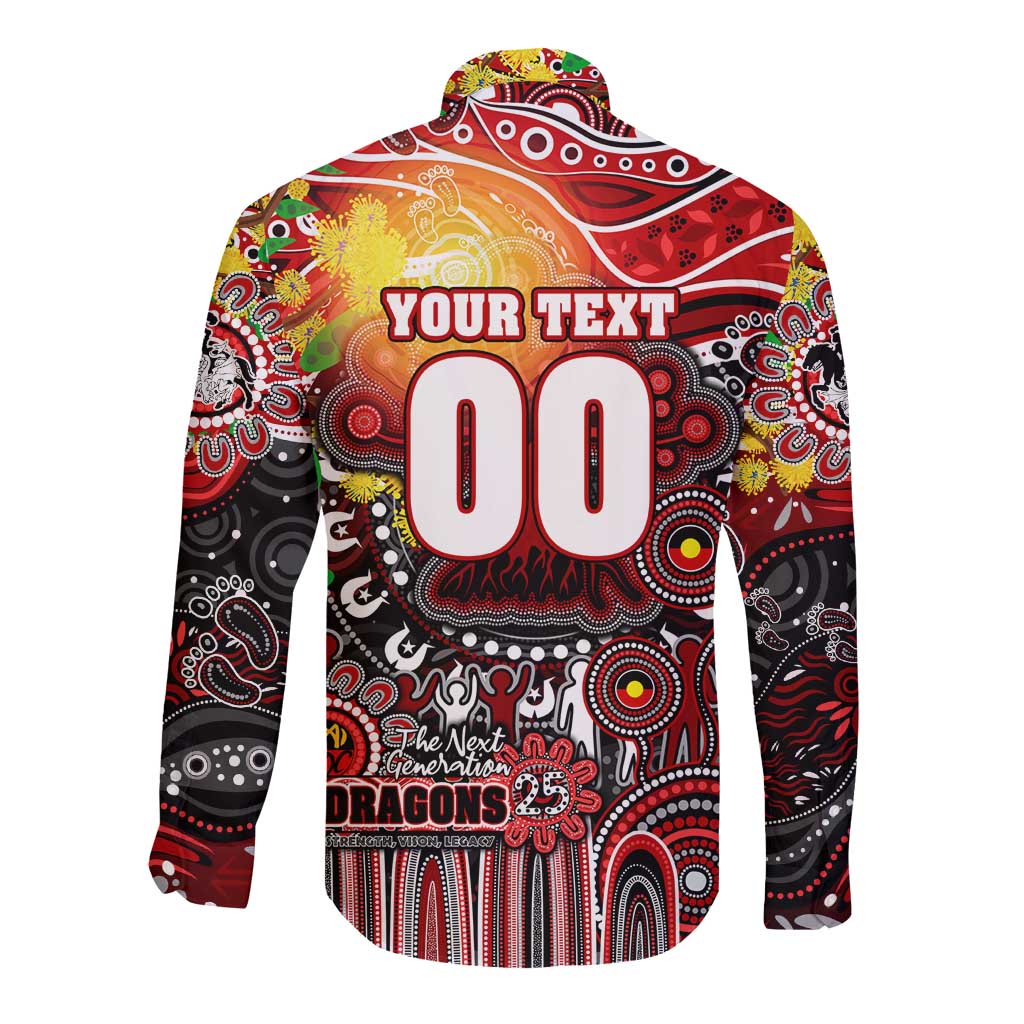 Personalised NAIDOC Week 2025 Dragons Rugby Long Sleeve Button Shirt Aboriginal Dot Painting