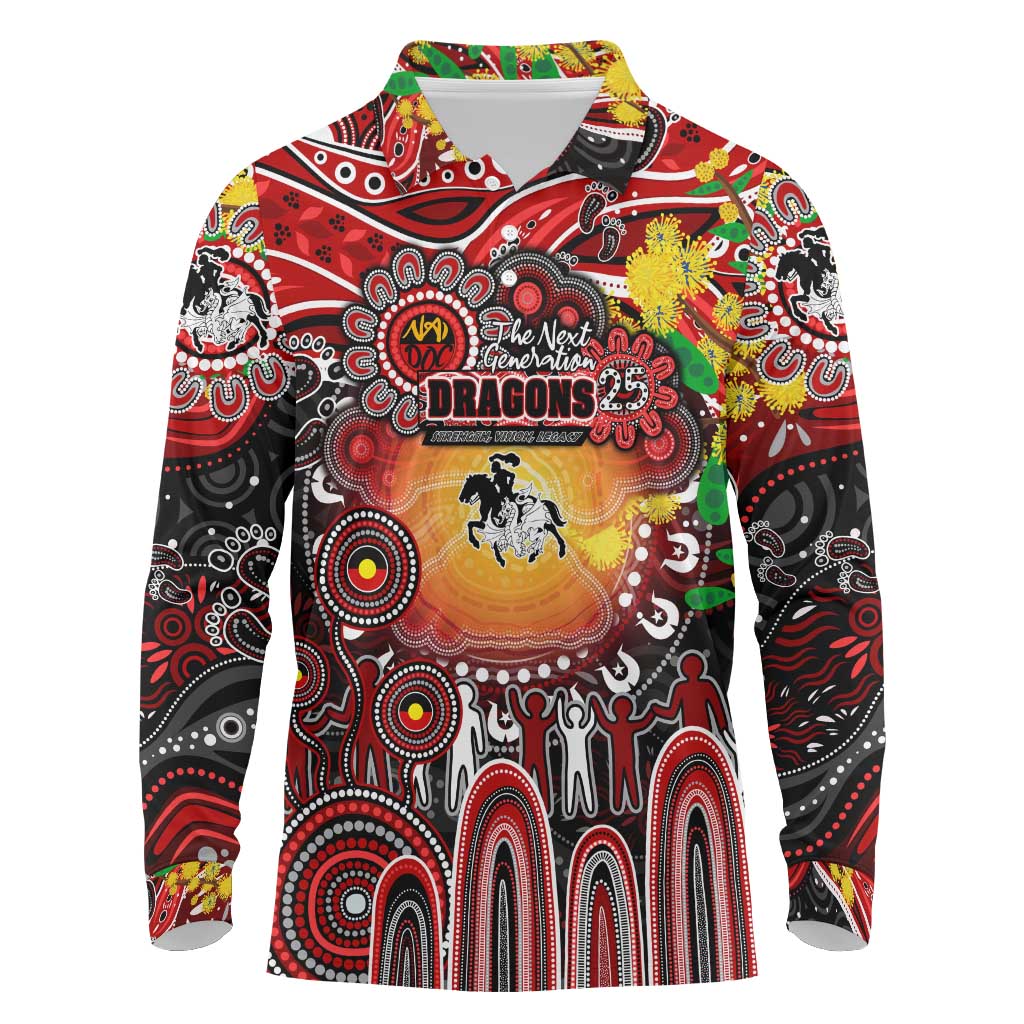 Personalised NAIDOC Week 2025 Dragons Rugby Long Sleeve Polo Shirt Aboriginal Dot Painting