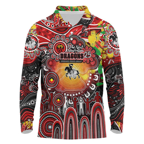 Personalised NAIDOC Week 2025 Dragons Rugby Long Sleeve Polo Shirt Aboriginal Dot Painting