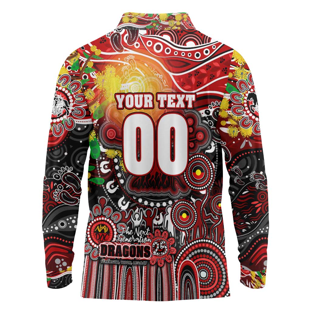 Personalised NAIDOC Week 2025 Dragons Rugby Long Sleeve Polo Shirt Aboriginal Dot Painting