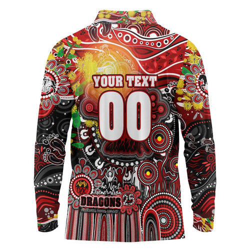 Personalised NAIDOC Week 2025 Dragons Rugby Long Sleeve Polo Shirt Aboriginal Dot Painting