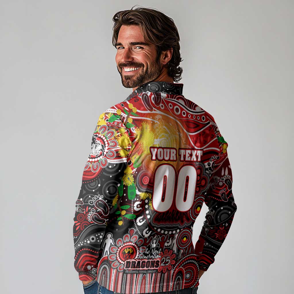 Personalised NAIDOC Week 2025 Dragons Rugby Long Sleeve Polo Shirt Aboriginal Dot Painting
