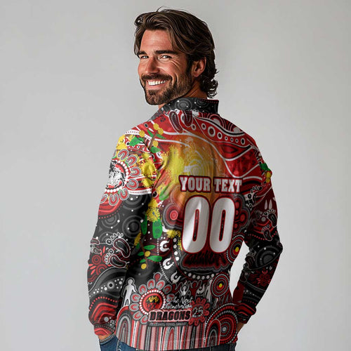 Personalised NAIDOC Week 2025 Dragons Rugby Long Sleeve Polo Shirt Aboriginal Dot Painting