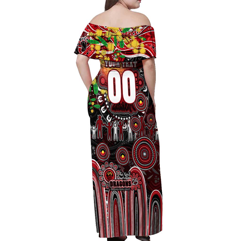 Personalised NAIDOC Week 2025 Dragons Rugby Off Shoulder Maxi Dress Aboriginal Dot Painting