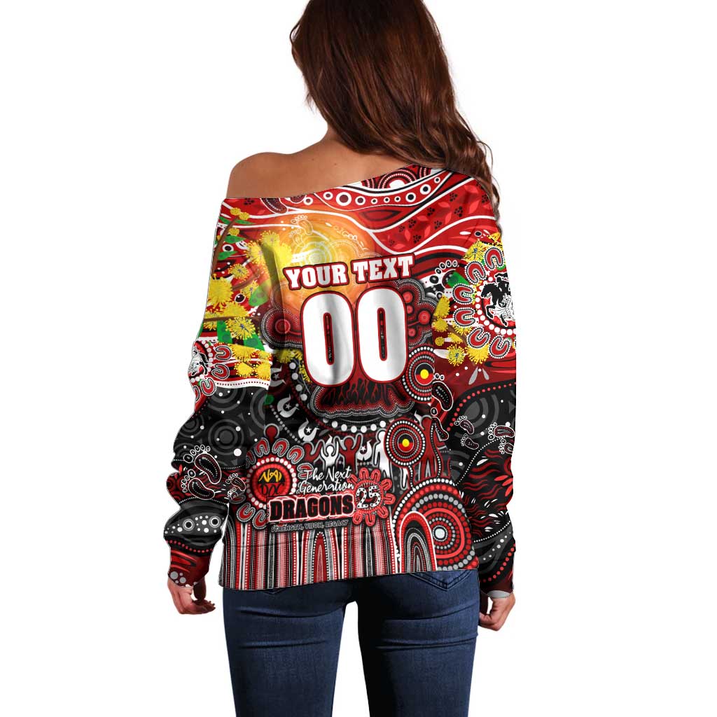 Personalised NAIDOC Week 2025 Dragons Rugby Off Shoulder Sweater Aboriginal Dot Painting