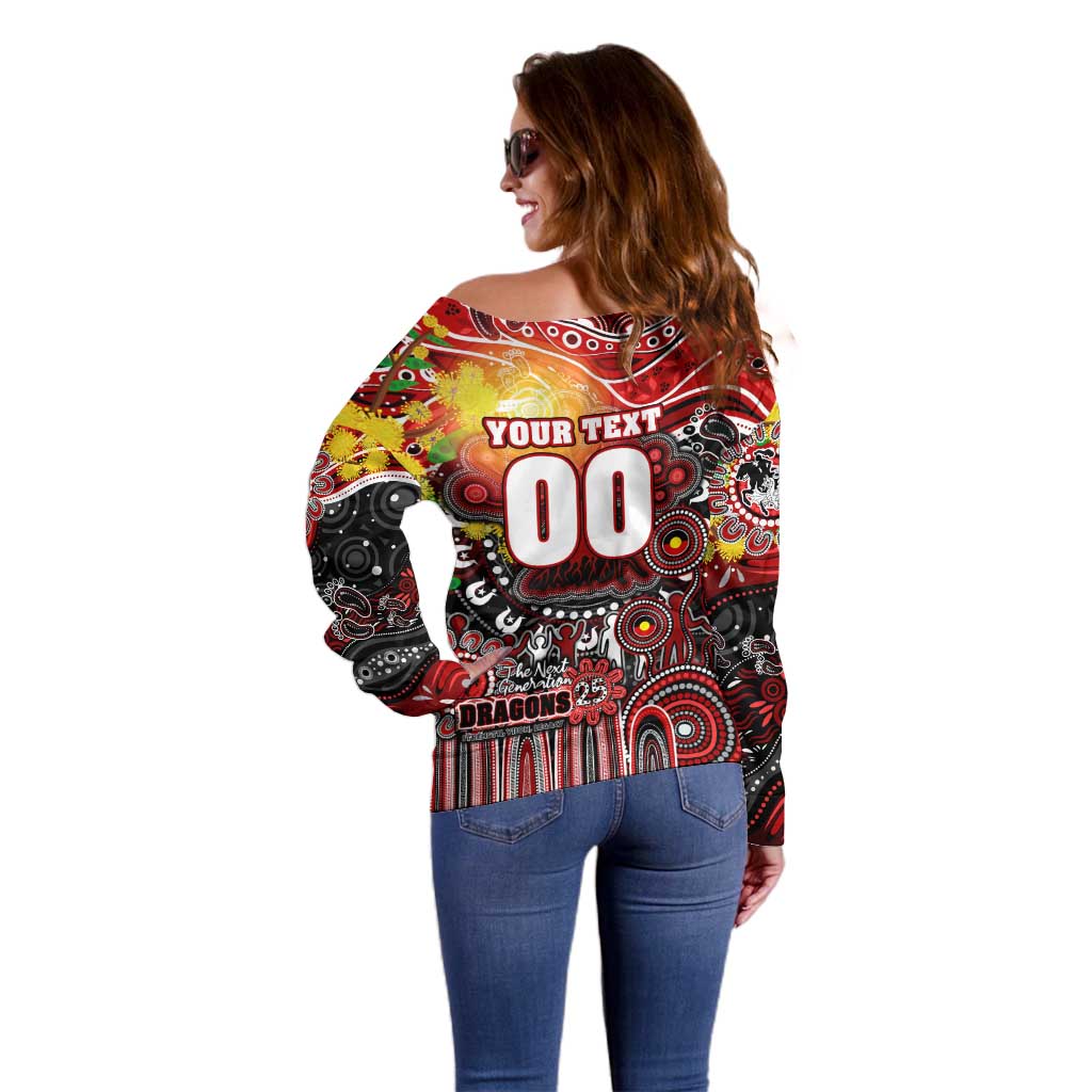 Personalised NAIDOC Week 2025 Dragons Rugby Off Shoulder Sweater Aboriginal Dot Painting