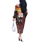 Personalised NAIDOC Week 2025 Dragons Rugby Off The Shoulder Long Sleeve Dress Aboriginal Dot Painting