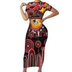Personalised NAIDOC Week 2025 Dragons Rugby Short Sleeve Bodycon Dress Aboriginal Dot Painting