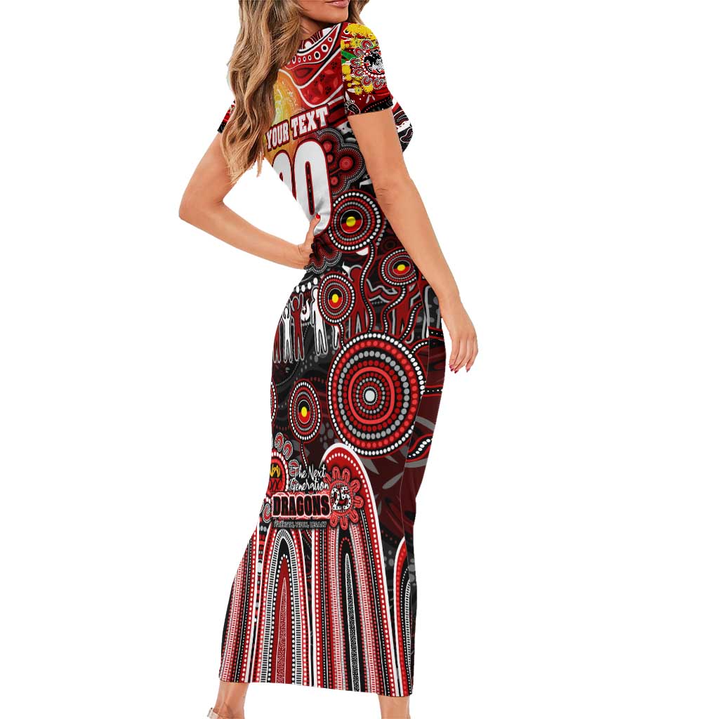 Personalised NAIDOC Week 2025 Dragons Rugby Short Sleeve Bodycon Dress Aboriginal Dot Painting
