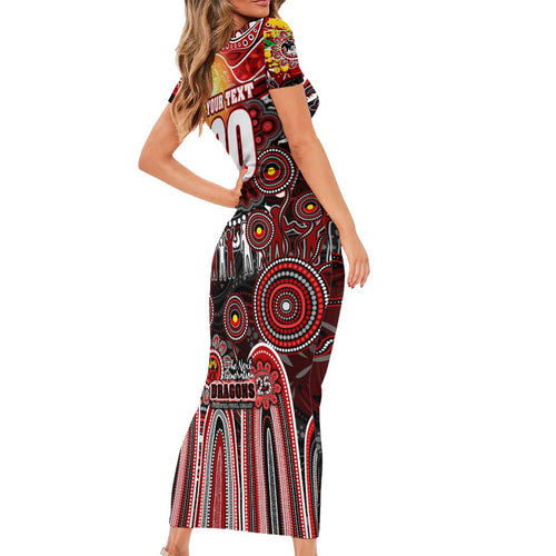 Personalised NAIDOC Week 2025 Dragons Rugby Short Sleeve Bodycon Dress Aboriginal Dot Painting