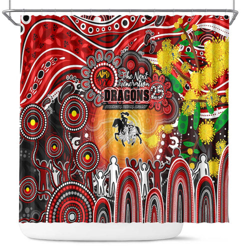 NAIDOC Week 2025 Dragons Rugby Shower Curtain Aboriginal Dot Painting