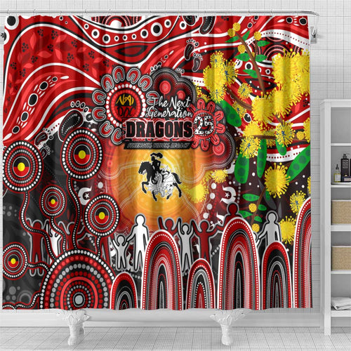 NAIDOC Week 2025 Dragons Rugby Shower Curtain Aboriginal Dot Painting
