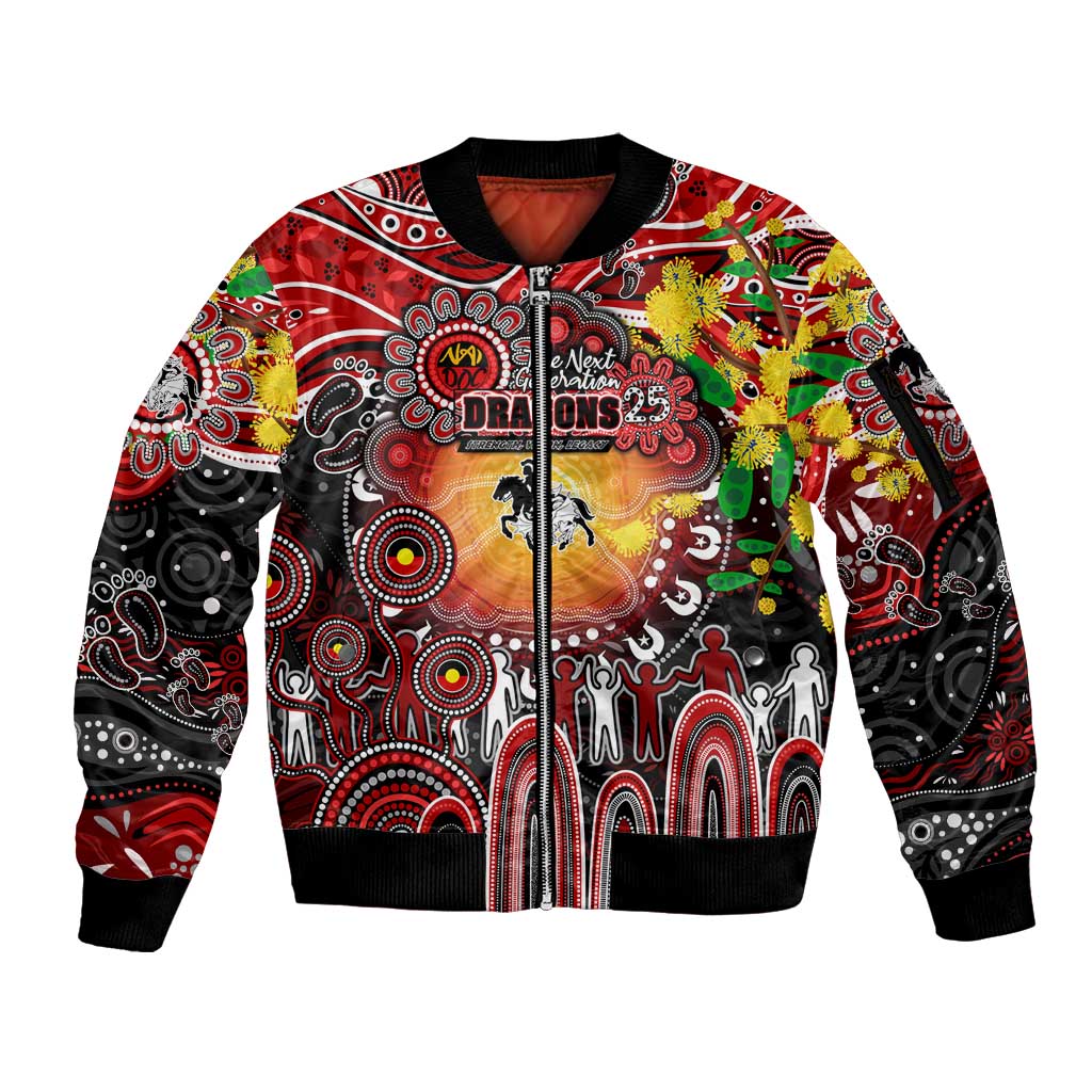 Personalised NAIDOC Week 2025 Dragons Rugby Sleeve Zip Bomber Jacket Aboriginal Dot Painting