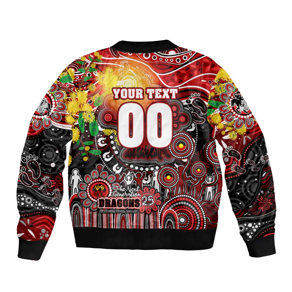 Personalised NAIDOC Week 2025 Dragons Rugby Sleeve Zip Bomber Jacket Aboriginal Dot Painting