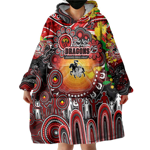 Personalised NAIDOC Week 2025 Dragons Rugby Wearable Blanket Hoodie Aboriginal Dot Painting