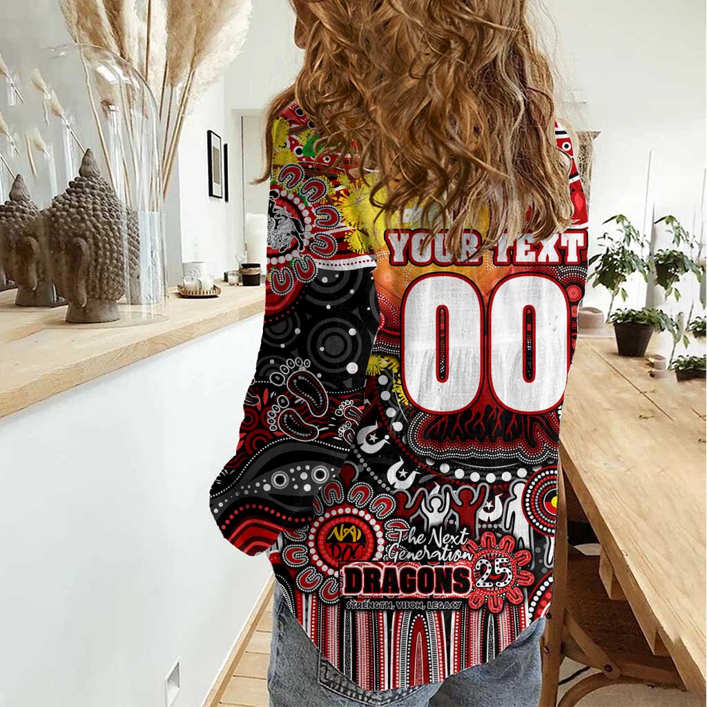 Personalised NAIDOC Week 2025 Dragons Rugby Women Casual Shirt Aboriginal Dot Painting