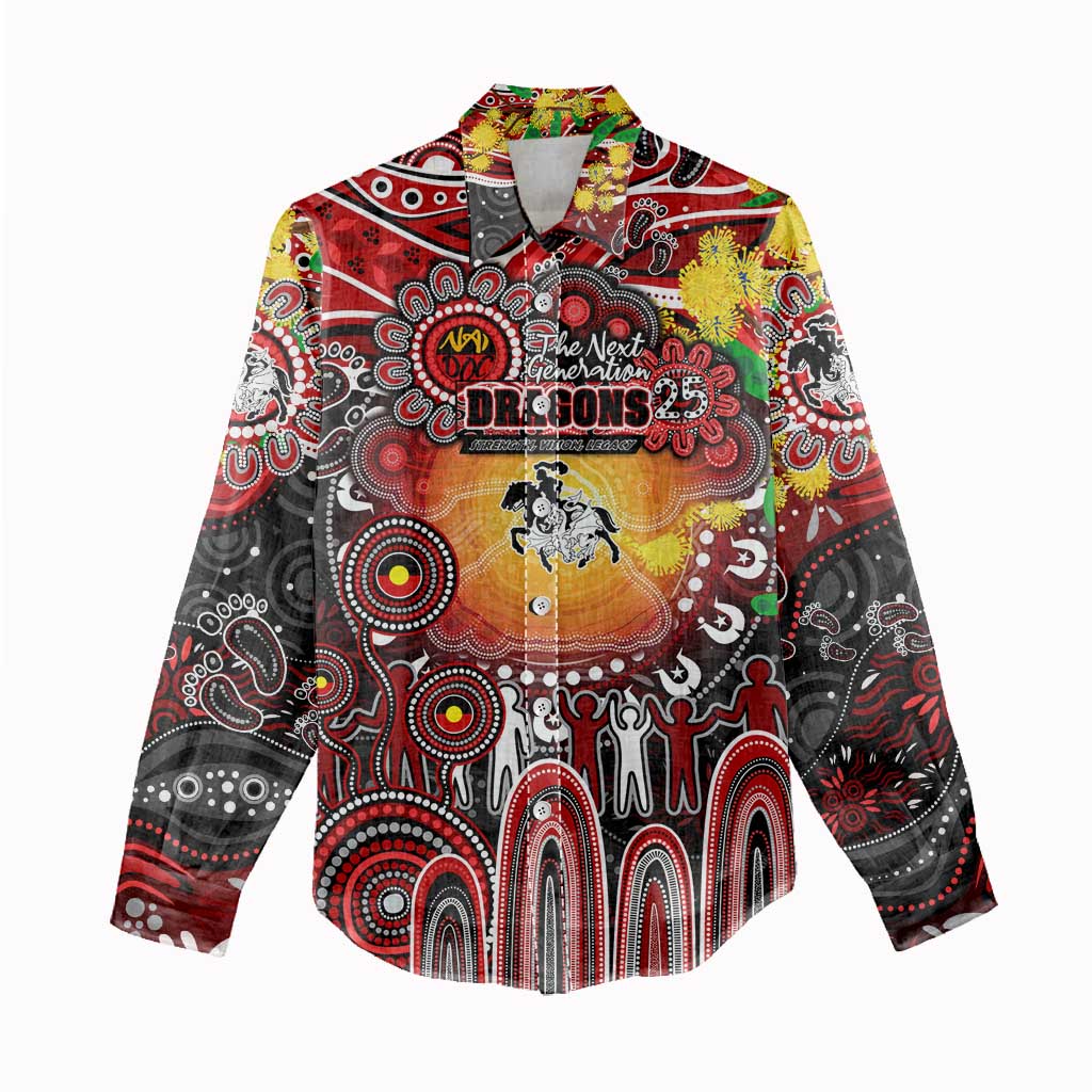 Personalised NAIDOC Week 2025 Dragons Rugby Women Casual Shirt Aboriginal Dot Painting