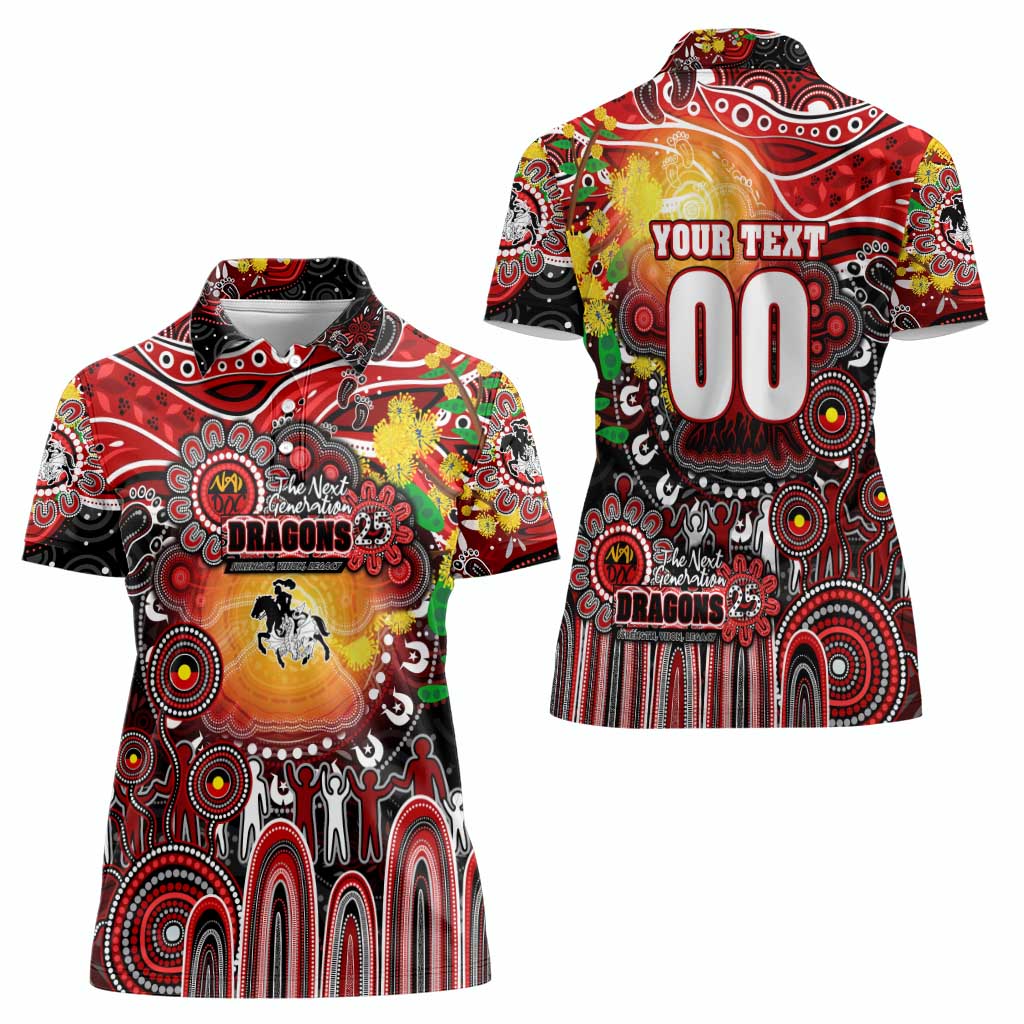 Personalised NAIDOC Week 2025 Dragons Rugby Women Polo Shirt Aboriginal Dot Painting