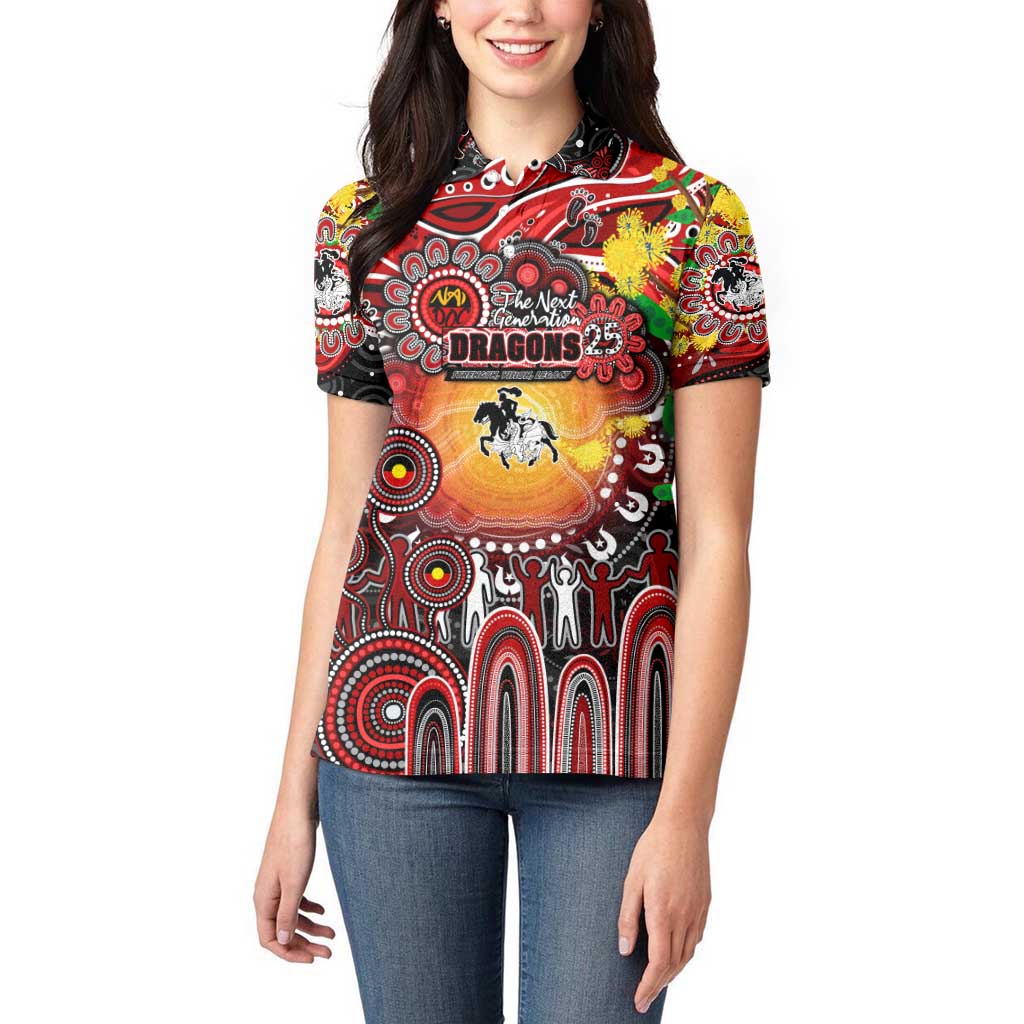 Personalised NAIDOC Week 2025 Dragons Rugby Women Polo Shirt Aboriginal Dot Painting