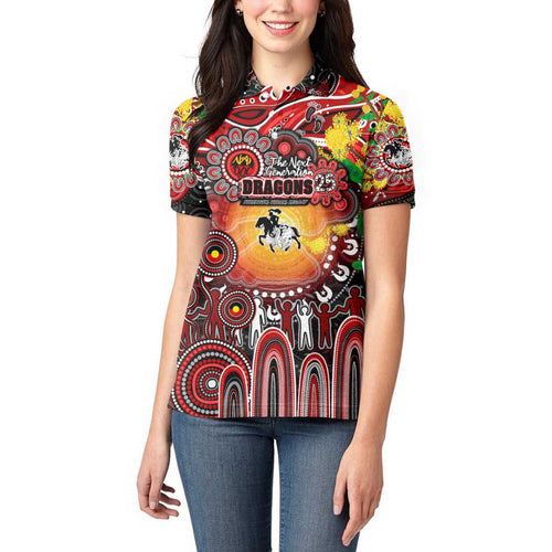 Personalised NAIDOC Week 2025 Dragons Rugby Women Polo Shirt Aboriginal Dot Painting
