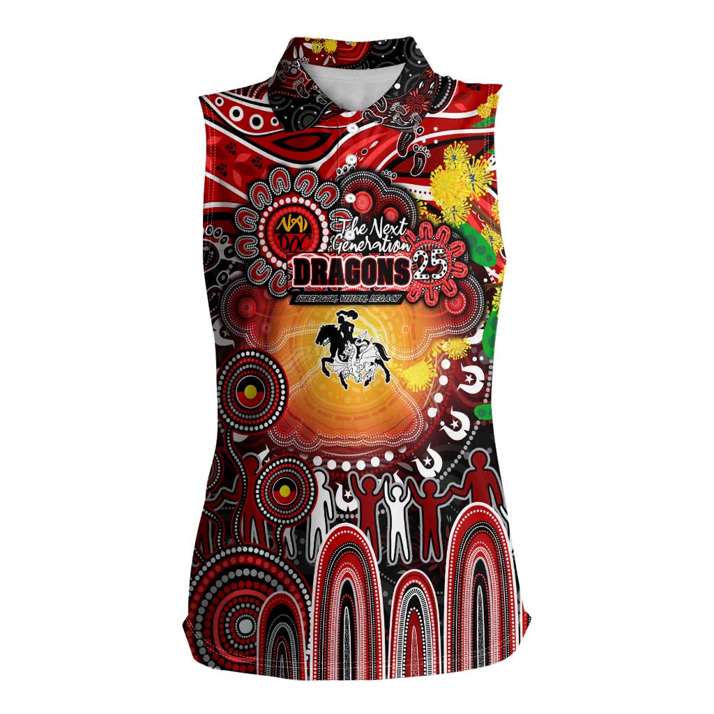 Personalised NAIDOC Week 2025 Dragons Rugby Women Sleeveless Polo Shirt Aboriginal Dot Painting