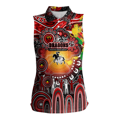 Personalised NAIDOC Week 2025 Dragons Rugby Women Sleeveless Polo Shirt Aboriginal Dot Painting