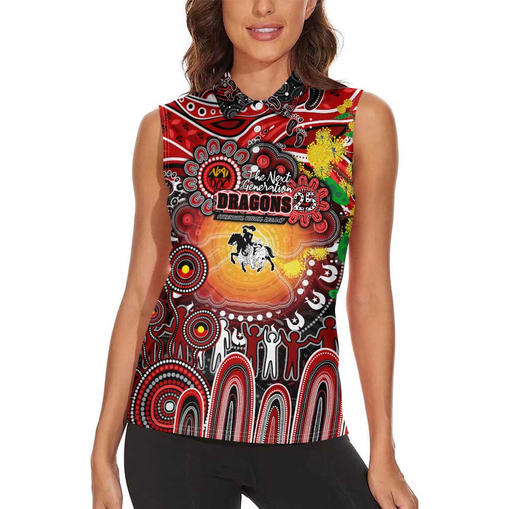 Personalised NAIDOC Week 2025 Dragons Rugby Women Sleeveless Polo Shirt Aboriginal Dot Painting