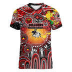 Personalised NAIDOC Week 2025 Dragons Rugby Women V-Neck T-Shirt Aboriginal Dot Painting