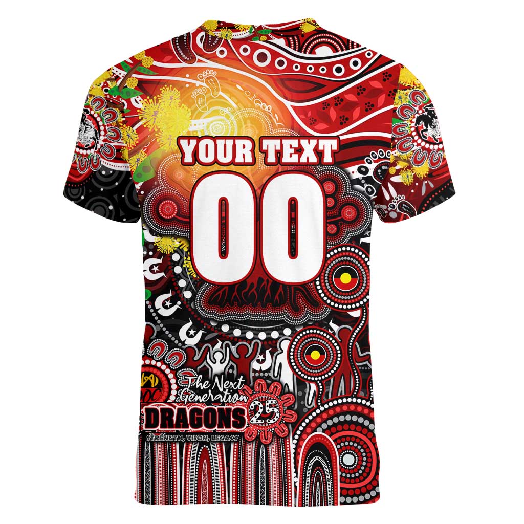 Personalised NAIDOC Week 2025 Dragons Rugby Women V-Neck T-Shirt Aboriginal Dot Painting