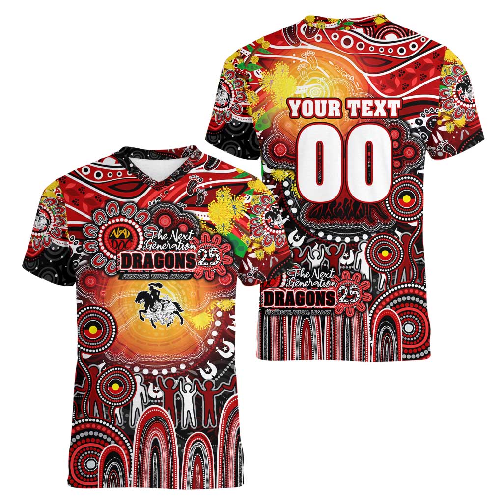 Personalised NAIDOC Week 2025 Dragons Rugby Women V-Neck T-Shirt Aboriginal Dot Painting