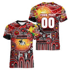 Personalised NAIDOC Week 2025 Dragons Rugby Women V-Neck T-Shirt Aboriginal Dot Painting