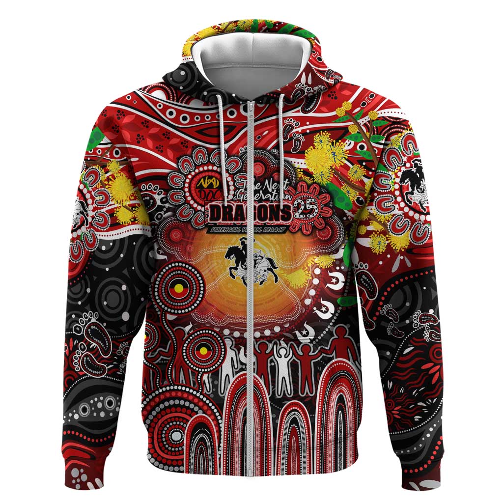 Personalised NAIDOC Week 2025 Dragons Rugby Zip Hoodie Aboriginal Dot Painting