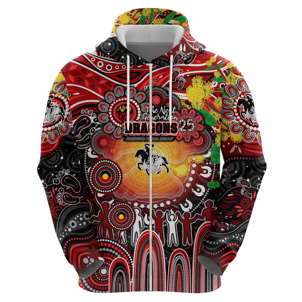 Personalised NAIDOC Week 2025 Dragons Rugby Zip Hoodie Aboriginal Dot Painting