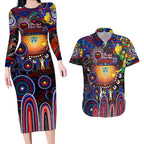 Personalised NAIDOC Week 2025 Warriors Rugby Couples Matching Long Sleeve Bodycon Dress and Hawaiian Shirt Aboriginal Dot Painting