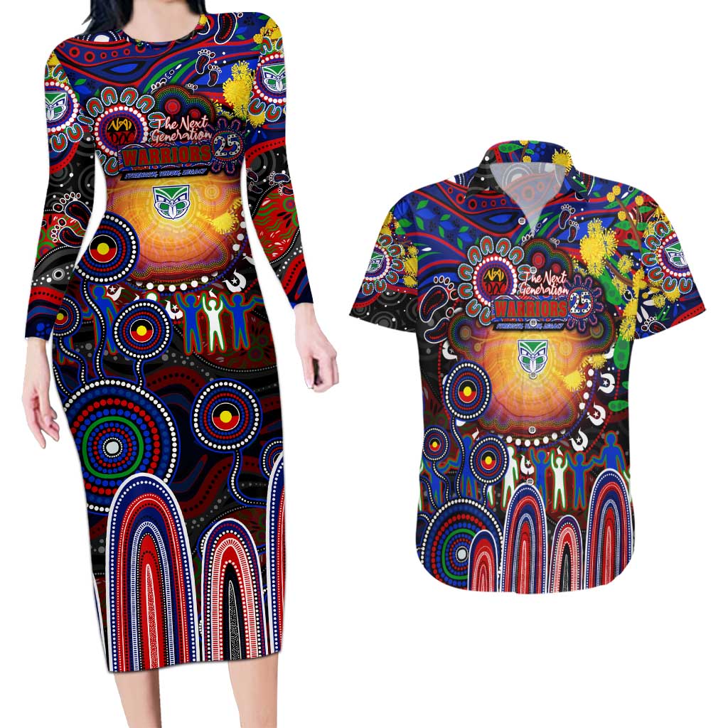 Personalised NAIDOC Week 2025 Warriors Rugby Couples Matching Long Sleeve Bodycon Dress and Hawaiian Shirt Aboriginal Dot Painting