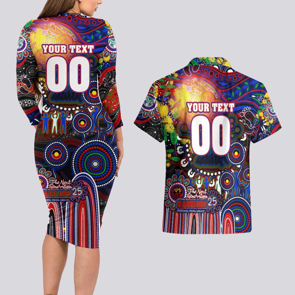 Personalised NAIDOC Week 2025 Warriors Rugby Couples Matching Long Sleeve Bodycon Dress and Hawaiian Shirt Aboriginal Dot Painting